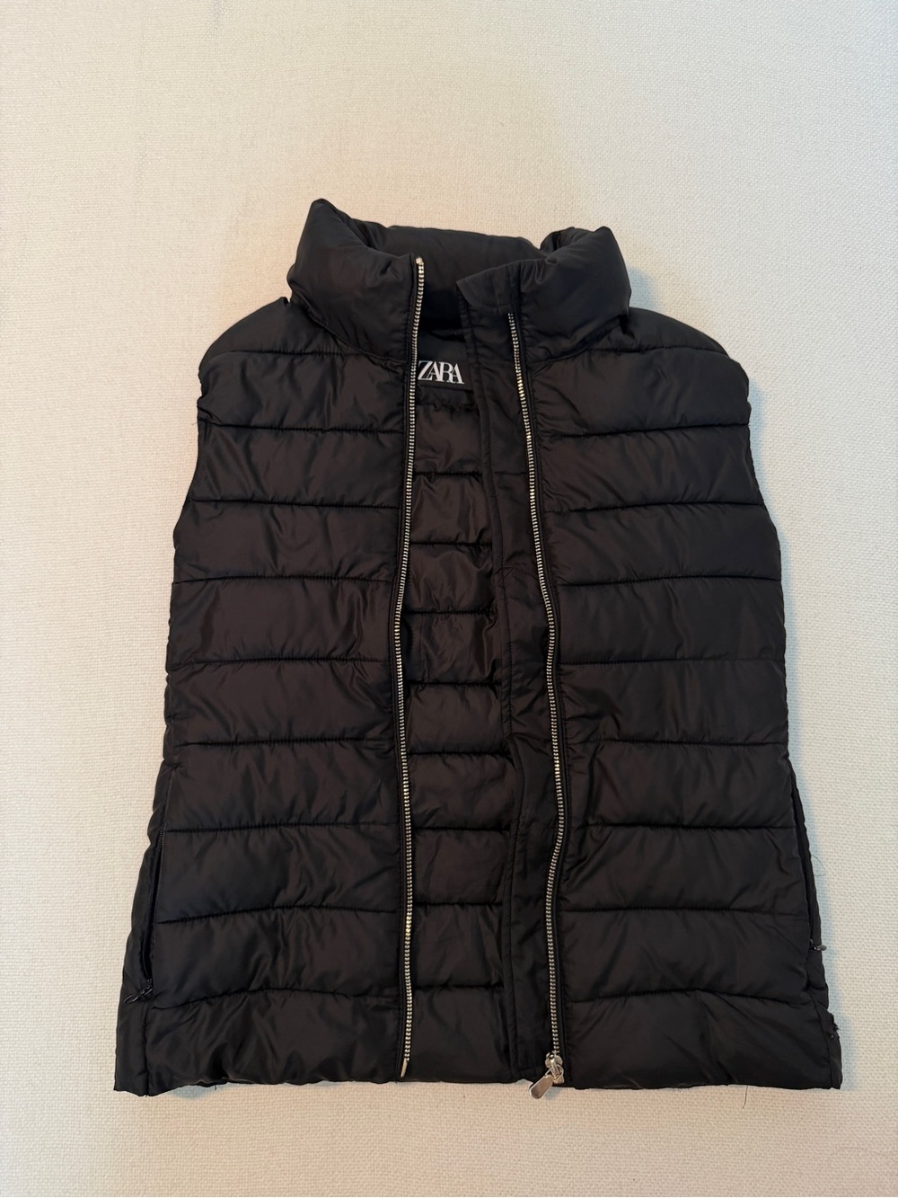 Zara Black Quilted Puffer Vest with High Collar